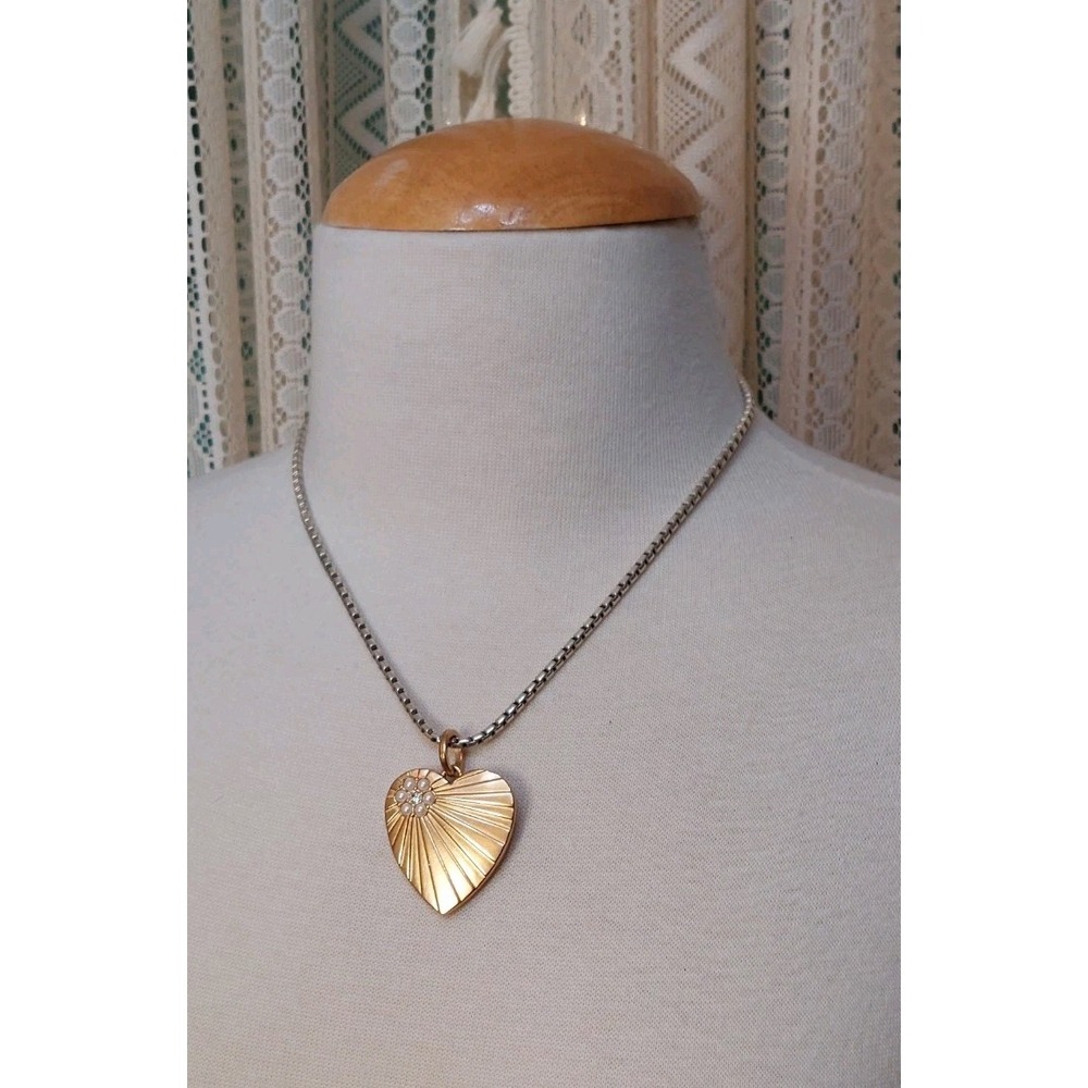 Brighton Heart Necklace Amulet Pendant Gold Pearl Crystal Sunburst Romantic